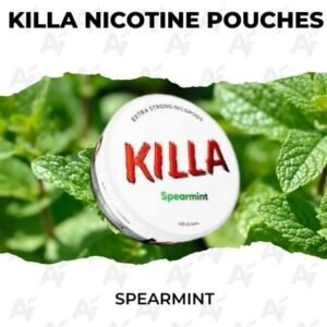 Can of KILLA Spearmint 16mg all white extra strong nicotine pouches| killa nicotine pouches spearmint 16mg.jpg